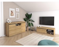 Set Scandinavisch Dressoir en TV-meubel 120 cm in Eiken Zwart