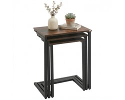 Set tafeltjes, bijzettafeltjes, set van 3, industrieel design, stalen frame, bruin + zwart, 45 x 30 x 60 cm
