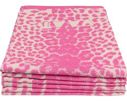 Set theedoeken I love leopard - roze / zand - 50 x 70 cm (6 stuks)