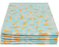 Set theedoeken I love leopard - Tiffany turquoise / Hermès oranje - 50 x 70 cm (6 stuks)