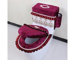 Set toiletbrilhoezen in meerdere kleuren, met opbergvakje (rood), afmetingen reservoirdeksel ca. 17x36x33 cm.