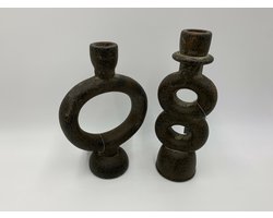 Set v 2 kandelaren bruin polyresin 24x7 cm / 22x7 cm | 11369SET | Home Sweet Home | Stoer & Sober Woonstijl