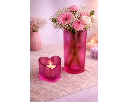 Set Vaas & Waxinelichthouder – Romantic Pink Vibes | Viva Femme | Vaas | Waxinelichthouder | 2-delig | Decoratie | Cadeau | Wonen | Bloemen | Lente | Moederdag