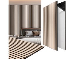 Set van 1 halfronde decoratieve akoestische panelen van houten latten, afwerking in wit eiken