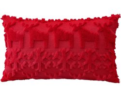Set van 1 kerst zacht pluche, korte wollen fluwelen decoratieve kussenhoezen 30x50cm, lumbale luxe stijl sierkussenhoezen voor bank, slaapkamer, sneeuwvlok en eland, rood