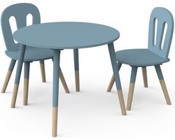 Set van 1 tafel + 2 stoelen FIRMIANA - Scandinavische stijl - kleuren: stormblauw en natuurlijk hout - DEMEYERE
