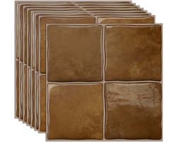 Set van 10 3D Tegelstickers - 15.25 x 15.25 cm - Plaktegels - Zelfklevende Wandtegels - Spatwand Keuken & Badkamer - Watervast - Cognac Bruin