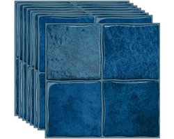 Set van 10 3D Tegelstickers - 15.25 x 15.25 cm - Plaktegels - Zelfklevende Wandtegels - Spatwand Keuken & Badkamer - Watervast - Modern Blauw
