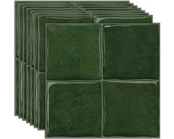 Set van 10 3D Tegelstickers - 15.25 x 15.25 cm - Plaktegels - Zelfklevende Wandtegels - Spatwand Keuken & Badkamer - Watervast - Mosgroen