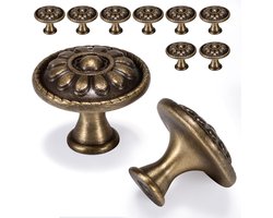 Set van 10 antieke messing kastknoppen, retro bronzen keukenladeknoppen trekken, solide ronde dressoirknoppen voor nachtkastjes, kast met één gat voor gereviseerde meubels, diameter - 3 cm