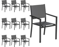 Set van 10 antraciet aluminium gestoffeerde stoelen - grijs textilene