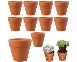 Set van 10 bloempotten – Terracottapotten – Kweekpotjes – Mini-potjes voor vetplanten – Ronde plantenpotten – Met drainagegaten – Beschilderbaar ontwerp – Voor vetplanten, cactussen, zaailingen (5 x 5,5 cm – Rood)