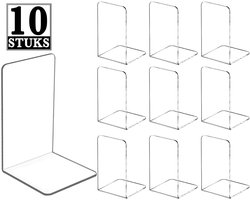 Set van 10 Boekensteun - Plexiglas Transparant Boekenhouder - Heavy-Duty Bureau Boekenrek Organizer - Tijdschriftenhouder Boeksteun - Multifunctioneel Boekenstandaard - Lectuurbak Tijdschriftenrek - Book Holder Boekenkast Accessoires - Boeken Steun