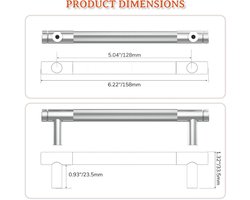 Set van 10 Geborsteld Satijn Nikkel Serrated Keukenladen Handgrepen, 128mm, T-vormige Zilver Kasten Trekstangen voor Dressoirs en Kledingkasten