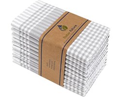 Set van 10 Grijze Theedoeken van Hoogwaardig Katoen - Vintage Geruit - Keukenhanddoeken en Poetsdoeken