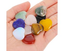 Set van 10 Hartvormige Kristallen Genezingstenen - Natuurlijke Chakra Steentjes voor Yoga, Meditatie en Geschenken