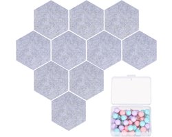 Set van 10 Hexagonale Vilt Memo Borden, Krijtbord Tegels voor Notities en Foto's, Decoratieve Wandpanelen voor Thuis en Kantoor met 40 Pins