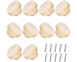 Set van 10 houten meubelknoppen - houten ladehandgrepen - houten knoppen - kastknoppen - ronde houten knoppen - geschikt voor kasten, kaptafels en deuren
