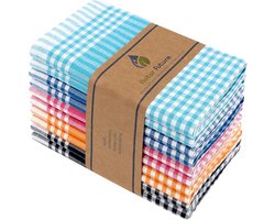 Set van 10 Katoenen Theedoeken Gekleurd Geruit 45 x 65 cm Vintage Keukentextiel
