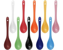 Set van 10 Kleurige Eierdoppen van Porselein - 12,5 cm - Voedselveilige en Hittebestendige Lepels voor Ontbijt, Dessert en Koffie