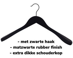 [Set van 10] Luxe matzwart gelakte houten kledinghangers / garderobehangers / jashangers met een mooie zwarte haak en brede schouders voor jassen, truien, vesten en colberts