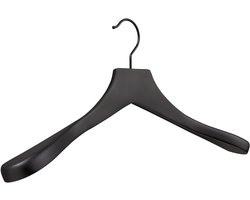 [Set van 10] Luxe matzwart gelakte massief houten kledinghangers / garderobehangers / jashangers / kapstok hangers met een massief zwarte haak en mooie bredere schouders voor jassen, truien, vesten en colberts