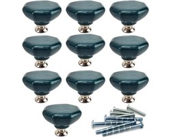 Set van 10 Moderne Octagon Porseleinen Knoppen voor Kasten en Lades - Stijlvolle Keramische Handgrepen in Marineblauw