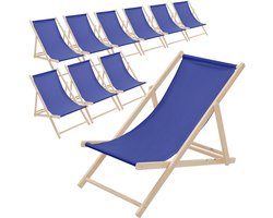 Set van 10 opvouwbare ligstoel donkerblauw hout verstelbare rugleuning tot 120 kg ligstoel tuinligstoel strandligstoel