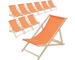 Set van 10 opvouwbare ligstoel oranje hout verstelbare rugleuning tot 120 kg ligstoel tuinligstoel strandligstoel