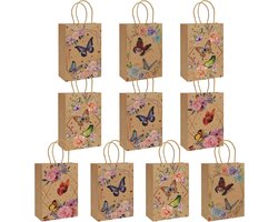 Set van 10 Papieren Feestzakjes met Handvat - Vlinder Thema Verjaardagscadeauzakjes