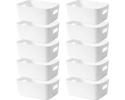 Set van 10 plastic opbergdozen met handgrepen, een keukenkast organizer box, manden voor opslag en een plastic doos voor de badkamerplank (wit).