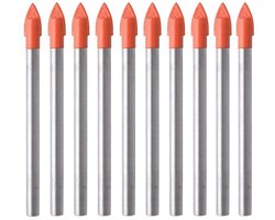 Set van 10 professionele porseleinen boortjes van 6 mm voor tegels, glas, keramiek, steen en spiegel.