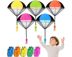 Set van 10 speelgoedparachutes, knoopvrije werpparachutes, buitenspeelgoed om mee te gooien, vliegend speelgoed voor kinderen, cadeaus (5 kleuren)