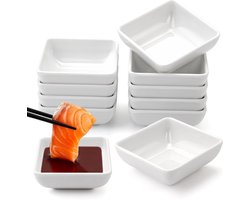 Set van 10 Stapelbare Dipschalen 7.5x7.5x3cm voor Sojasaus, Snacks en Kruiden - Mini Sauskommen in Wit