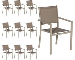 Set van 10 taupe aluminium stoelen - textilene taupe