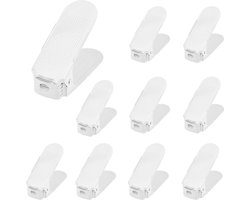 Set Van 10 Verstelbare Schoenenrekken, Schoenenstapelaars, Schoenenhouders, Schoenenorganizers, 3 In Hoogte Verstelbaar, Antislip, Wit