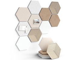 Set Van 10 Viltborden – Zeshoekige Kurken Prikborden Met 30 Punaises – Fotoborden Voor Wanddecoratie In Kantoor, Thuis En Klaslokaal (Beige)