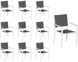 Set van 10 wit aluminium beklede stoelen - grijs textilene