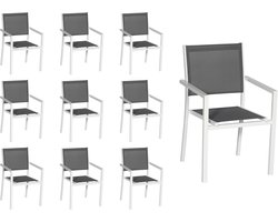 Set van 10 witte aluminium stoelen - grijs textilene