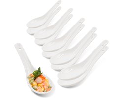 Set van 10 Witte Porseleinen Soeplepels, Keramische Chinese Soeplepels voor Thuis, Keuken en Restaurant, 5 Inch, Perfect voor Soepen en Stoofschotels