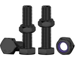 Set van 10 Zwarte M6 Bouten en Moeren met Zelfsluitende Moeren - RVS A2 V2A voor Mechanica, Meubels en 3D Printen