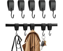Set van 10 Zwarte S-Haakjes met Leren Lus voor Kleding, Keuken en Badkamer - Ideaal voor Kasten en Organisatie in Huis