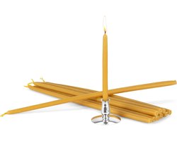 Set van 100% Bijenwas Kaarsen en Handgemaakte Gouden Kandelaar uit Griekenland