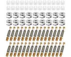 Set van 100 meubelverbinders - kastverbinders - M6 x 40 mm - schroefpluggen met afdekrand - excenterbeslag Ø 14,7 mm - excentrische meubelverbinders voor splitsen van meubels - kast - tafelkasten