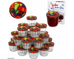 Set van 100 potten 230 ml jampot inmaakpot Naar 82 fruit decor deksel incl. diamanten suiker gelei receptenboekje