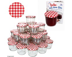 Set van 100 potten 230 ml jampot inmaakpot Naar 82 rood geruit deksel incl. Diamant-Zucker Gelierzauber receptenboekje