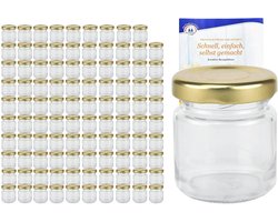Set van 100 Ronde Glazen Potten 53ml - Inmaakpotten en Bewaarpotten met Gouden Deksel