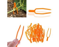 Set van 100 Uitloperklemmen — 6 cm Plantenklemmen, Tuingereedschap, Uitloperaccessoires, Aardbeivorken, Landbouwklemmen, Plantensteunen (Oranje)