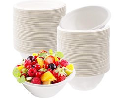 Set van 100 Wegwerp Suikerriet Soepkommen, Warmhoudende Kommen voor Soep, Sterke Papieren Kommen voor Feestjes, Picknicks en Barbecues (Wit, 220ml)
