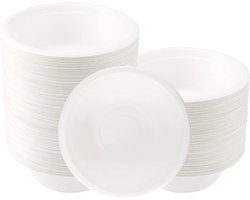 Set van 100 Wegwerp Witte Papieren Soepkommen 350ml - Witte Papieren Kommen - Suikerrietkommen voor Feesten - Barbecues - Picknicks - Heet en Koud Gerechten - Wit